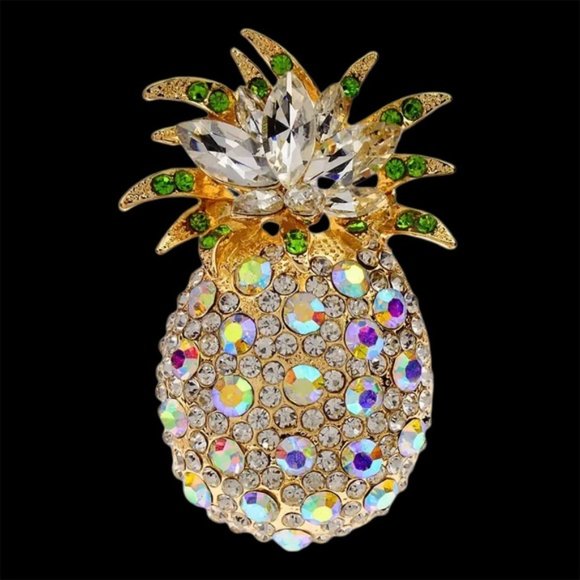 ✨ Stunning Pineapple Aurora Borealis Rhinestones Brooch - Picture 1 of 2